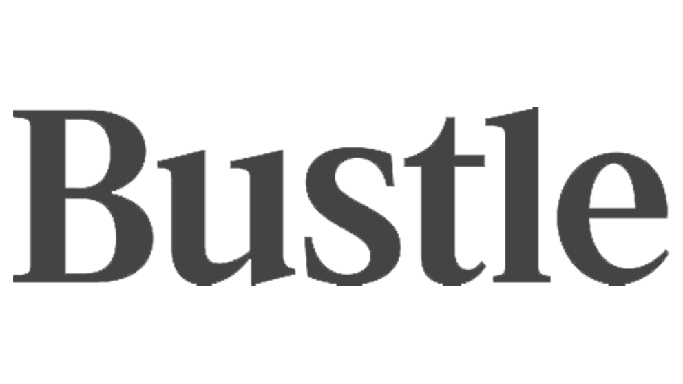 The image features the word "BUSTLE" in bold black font on a white background.