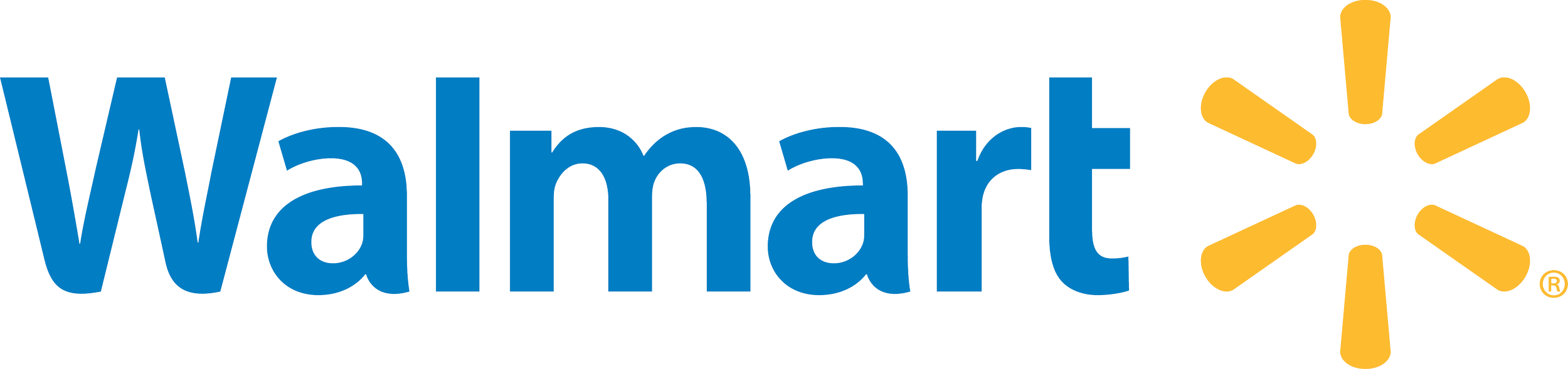 Walmart logo in blue with a yellow spark symbol.