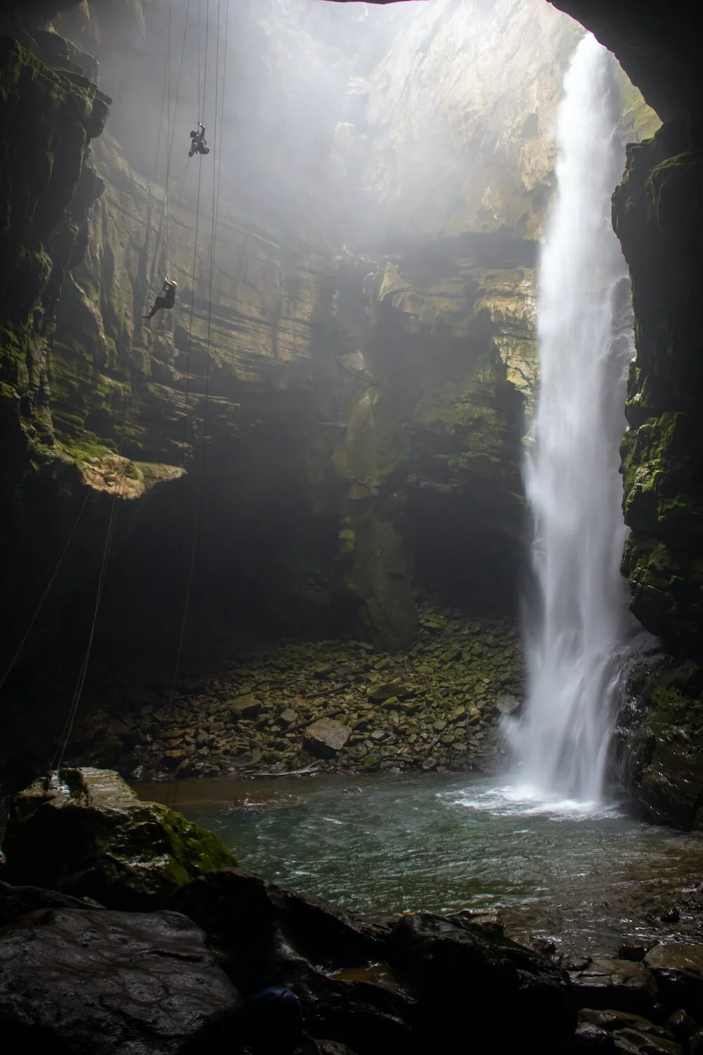 waterfall inside cavern representing emotional release through EMDR therapy