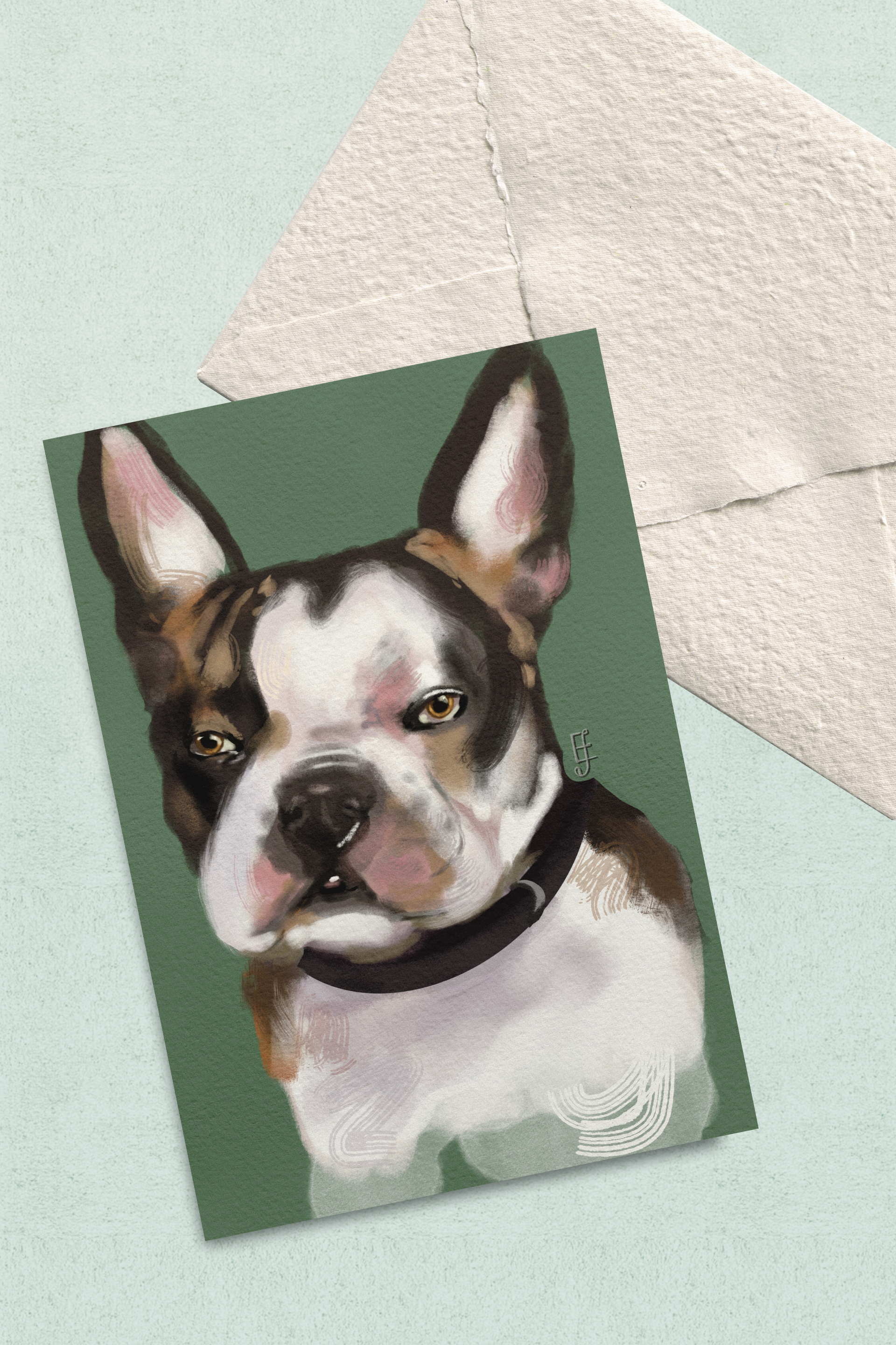 "Pug Portrait", Postcard Print