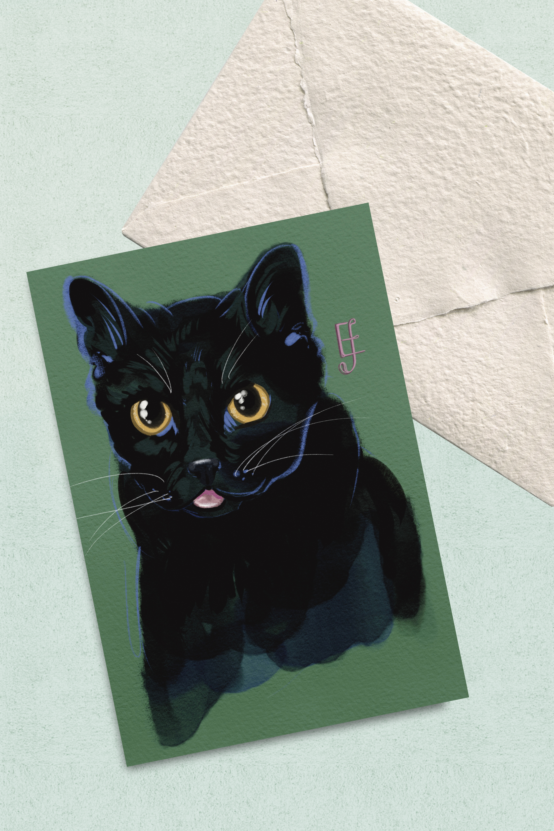"Black Cat", Postcard Print
