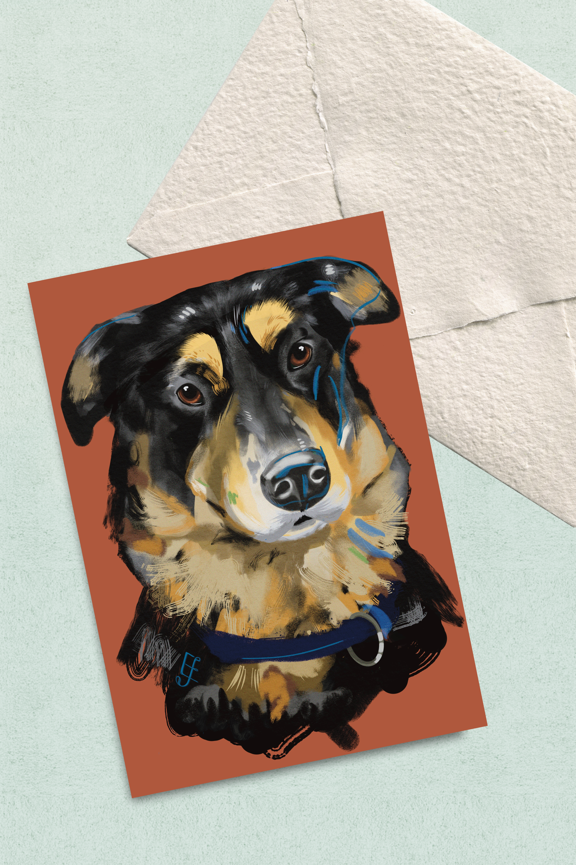" Black and Tan Dog", Postcard Print
