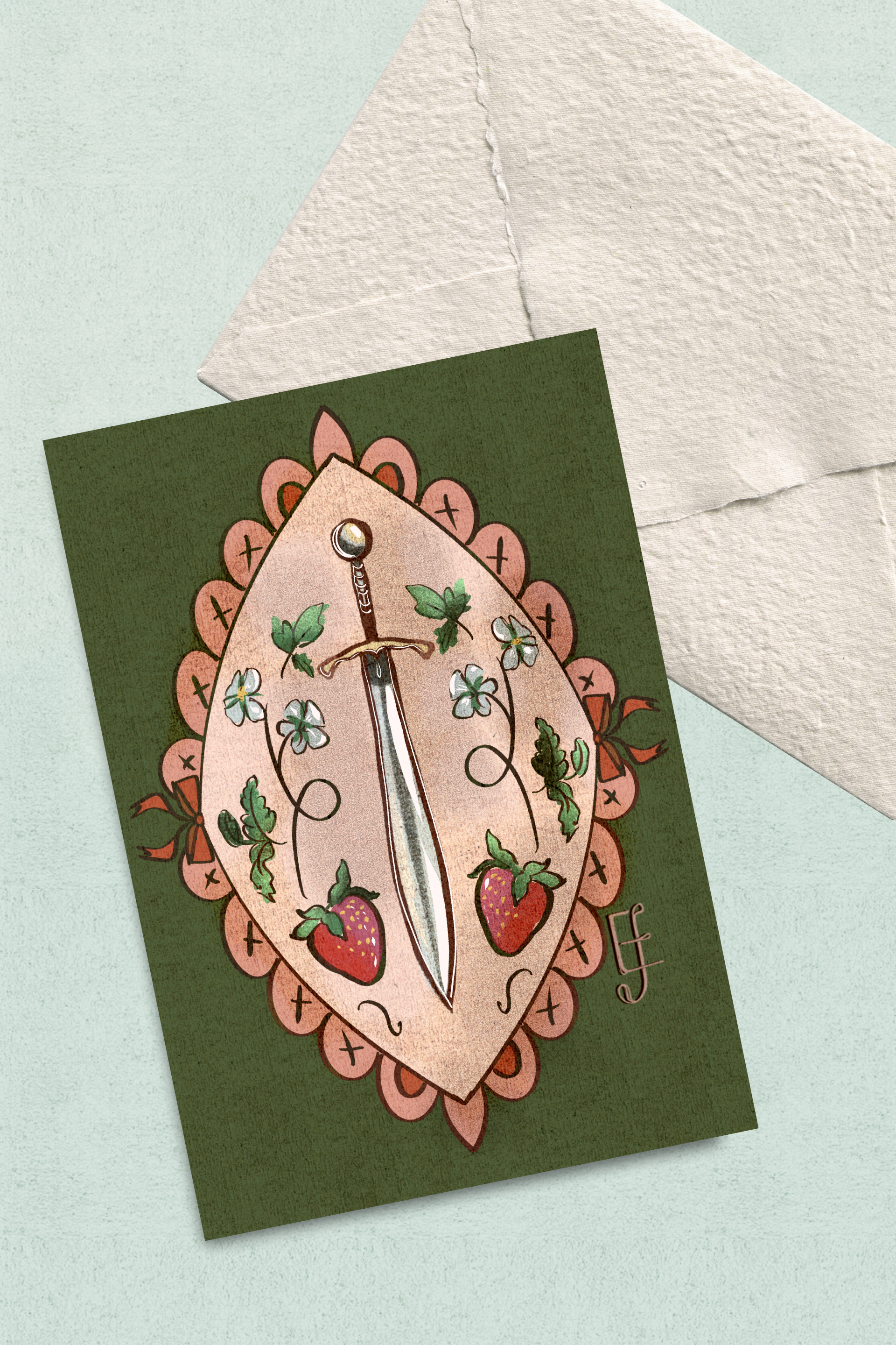 "Strawberry Sword Crest", Postcard Print