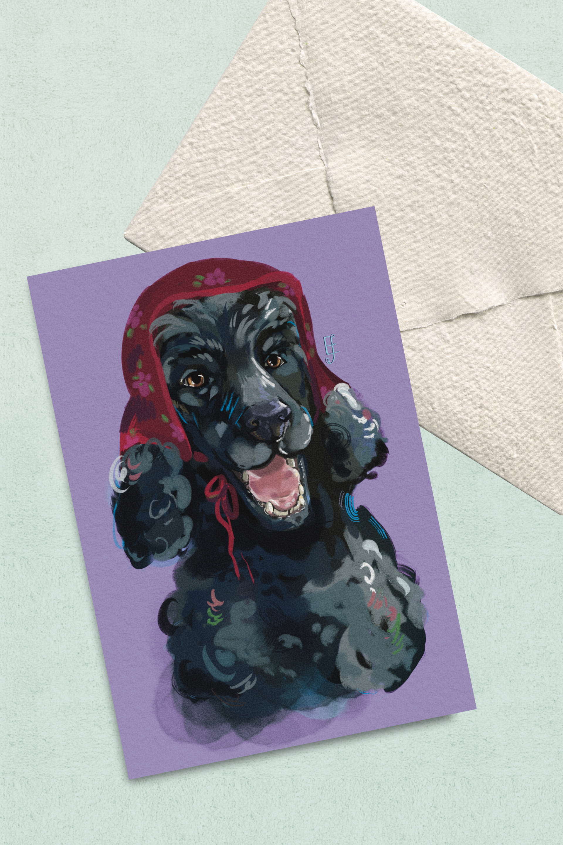 "Poodle in a Bonnet", Postcard Print