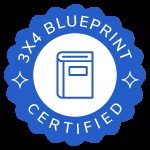 Blue circular badge with white text reading '3x4 Blueprint Certified' and a blueprint icon in the center.