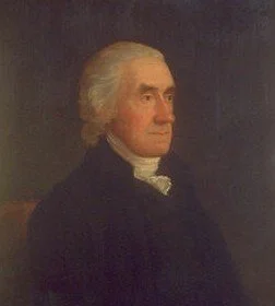 A portrait of an older man with white hair, wearing a dark coat and a white cravat, set against a dark background.