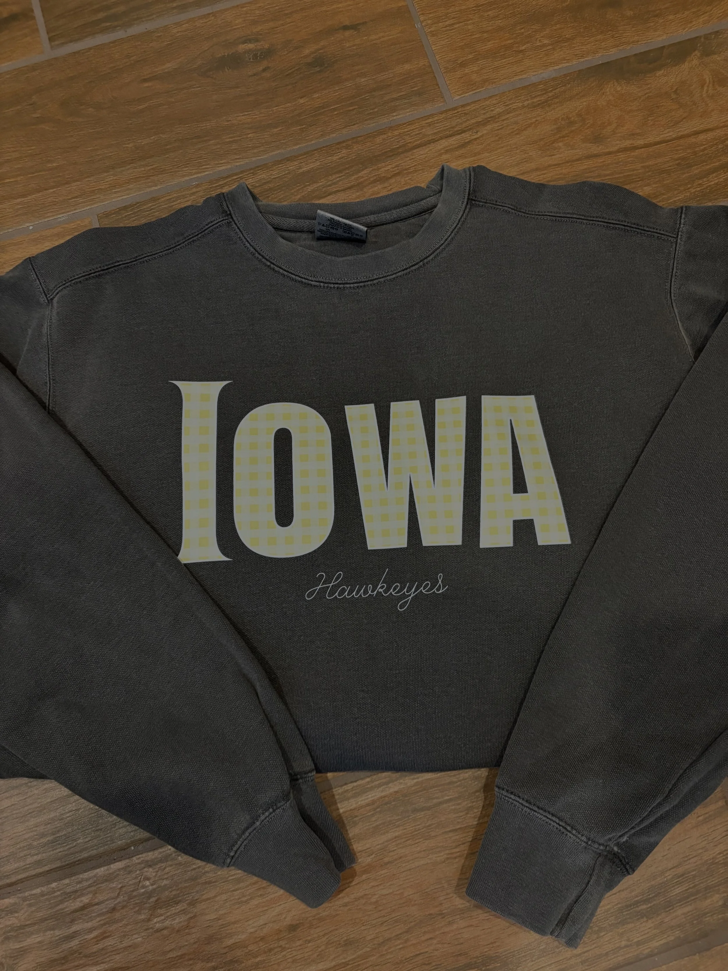 Iowa Hawkeyes gingham crewneck