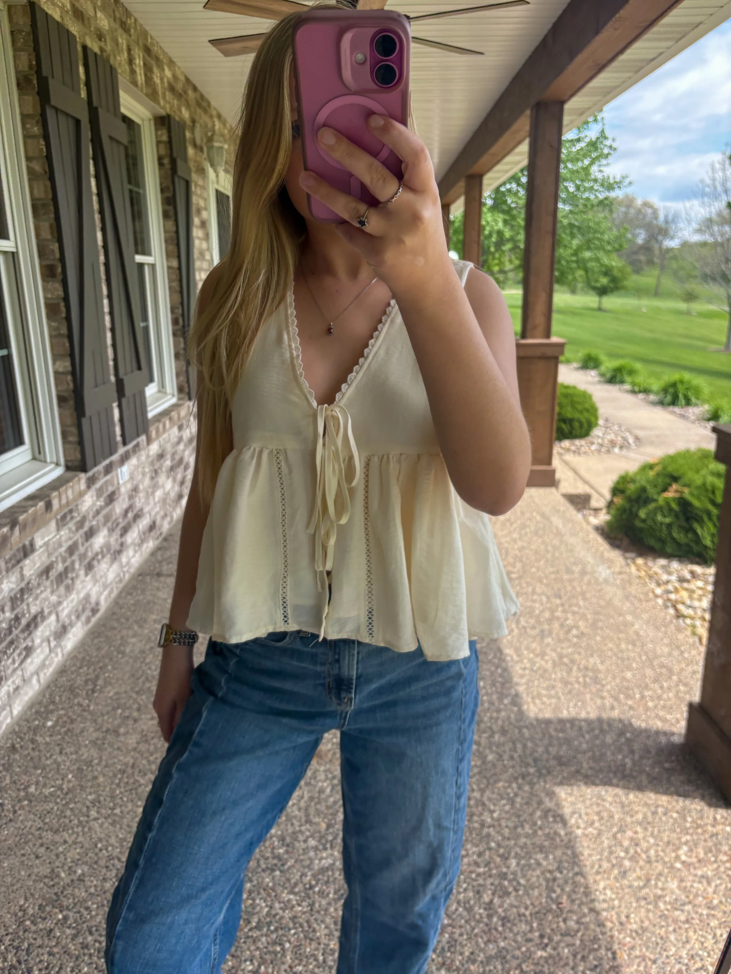 Lace Trim White Tie Top