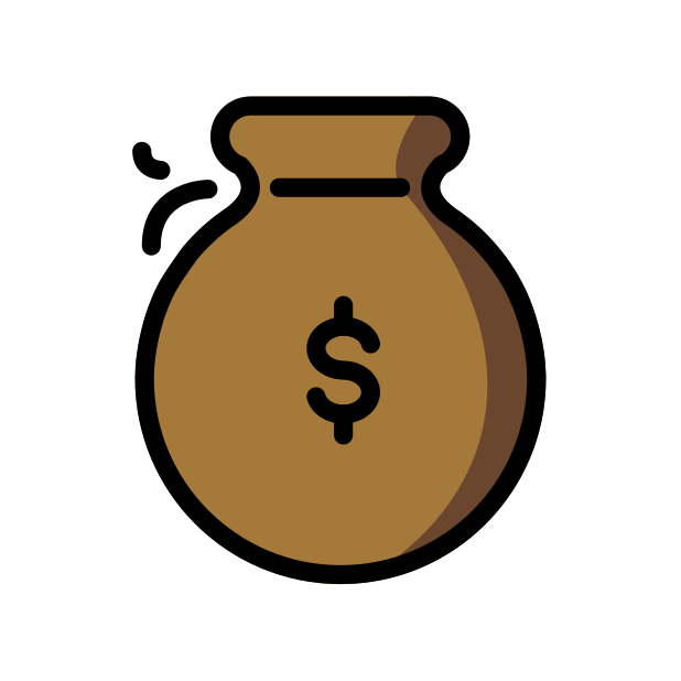 Icon of a money bag with a dollar sign on it.