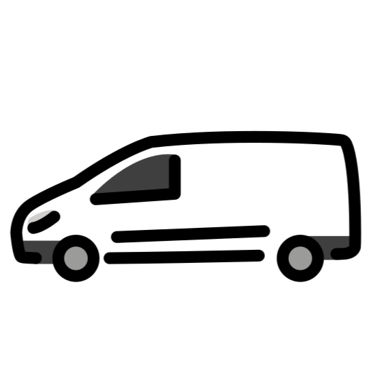 A white cargo van on a black background.
