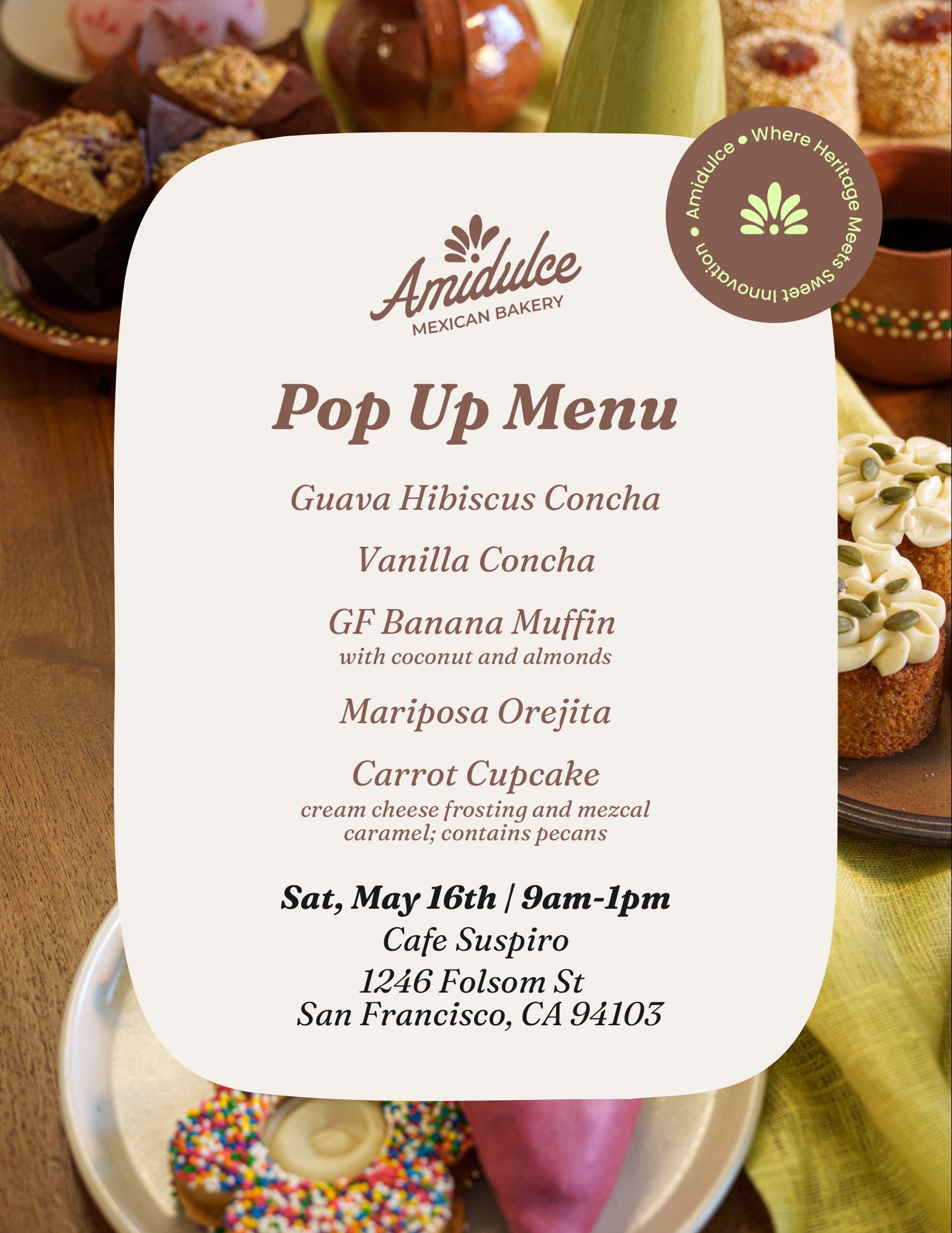See you all this Saturday 5/16 at @cafesuspirosf 💙

Preorder your faves on our @hotplate link in bio or stop by at the cafe to see what&rsquo;s left 🤭 This&rsquo;ll be the last month to get guava hibiscus conchas btw! 

#conchas #mexicanbakery #bay