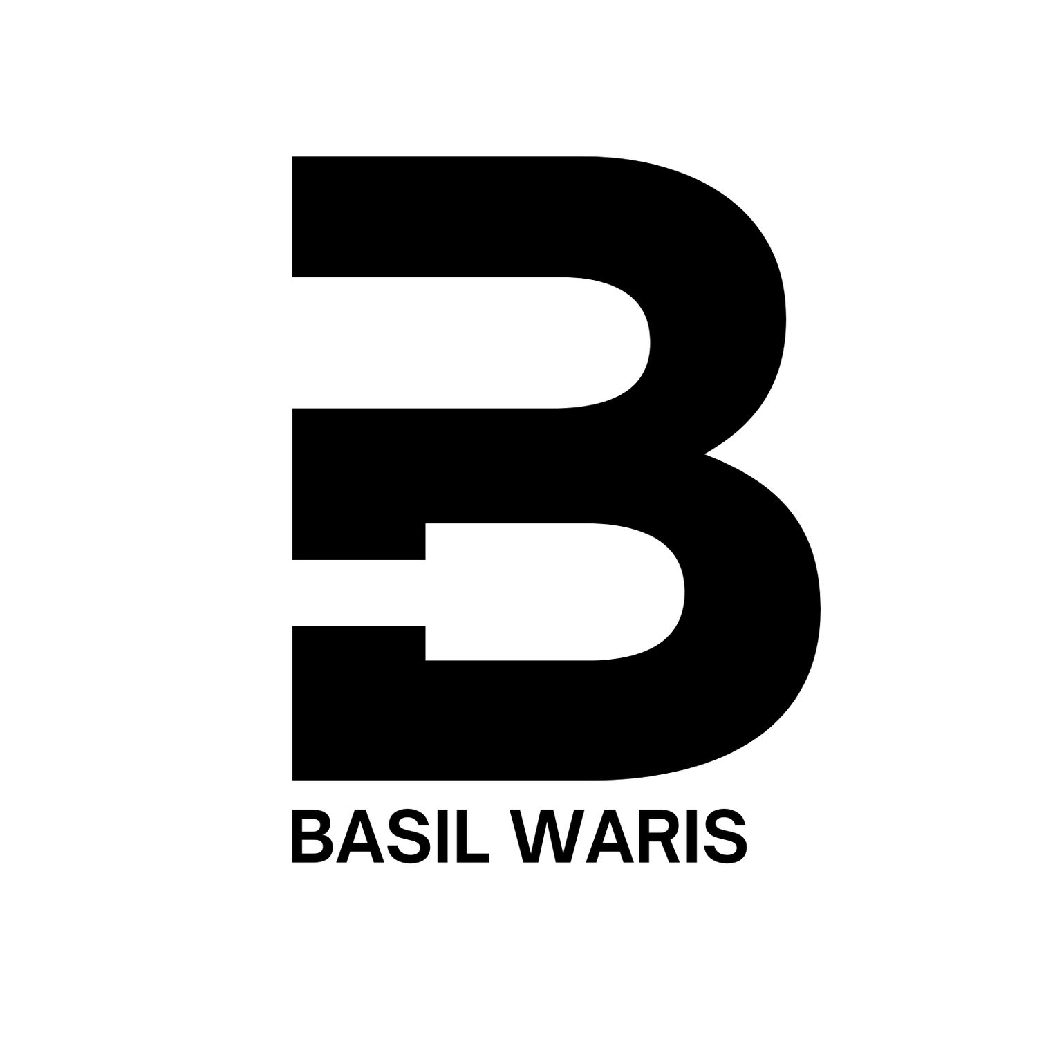 Black stylized letter 'B' with the text 'Basil Waris' underneath, on a white background.