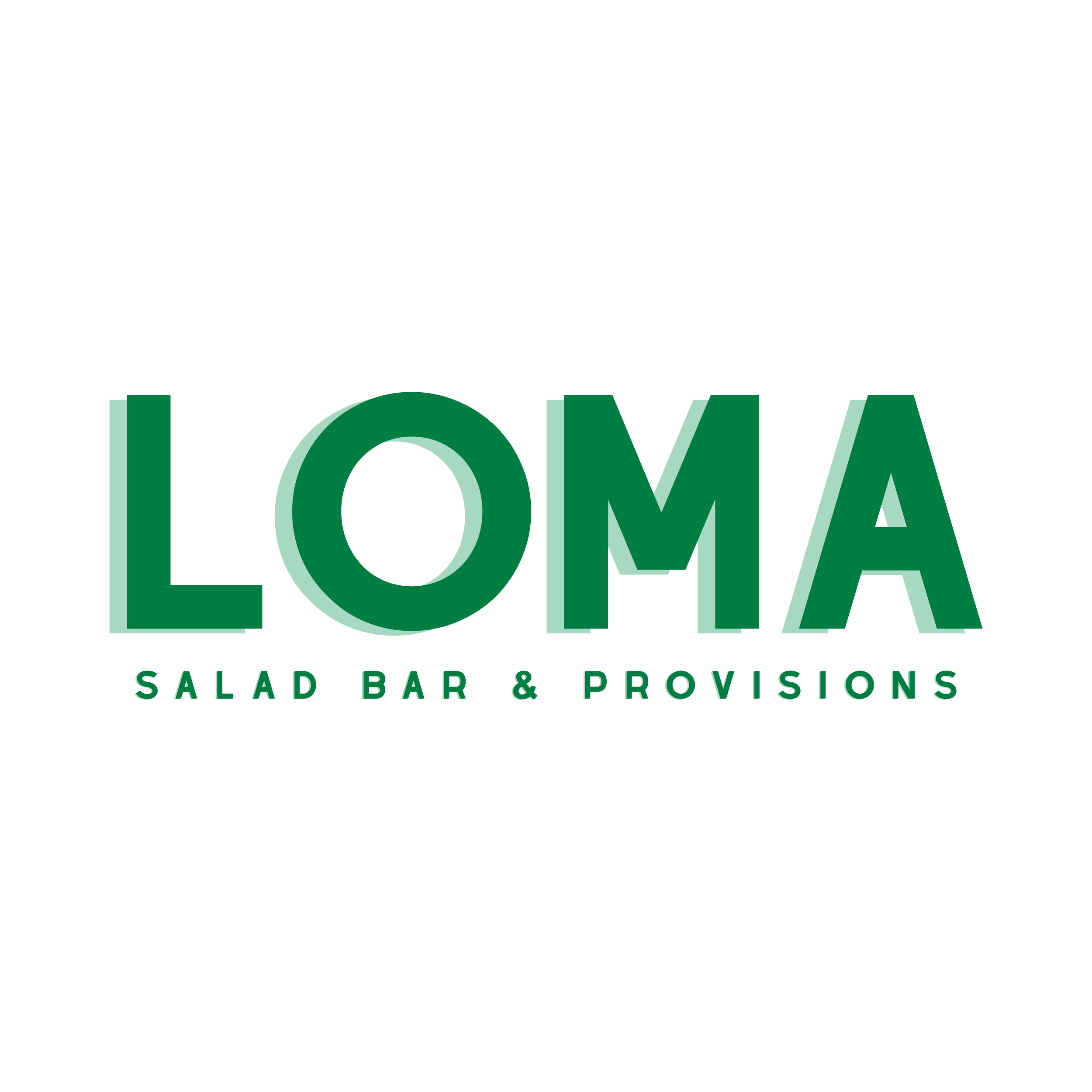 Logo of LOMA Salad Bar & Provisions with green text on a black background.