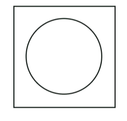 A circular black and white logo with a stylized gear inside a square border.