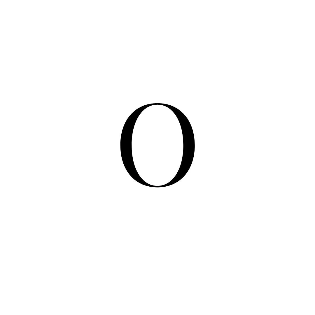 A large black letter "O" on a white background.