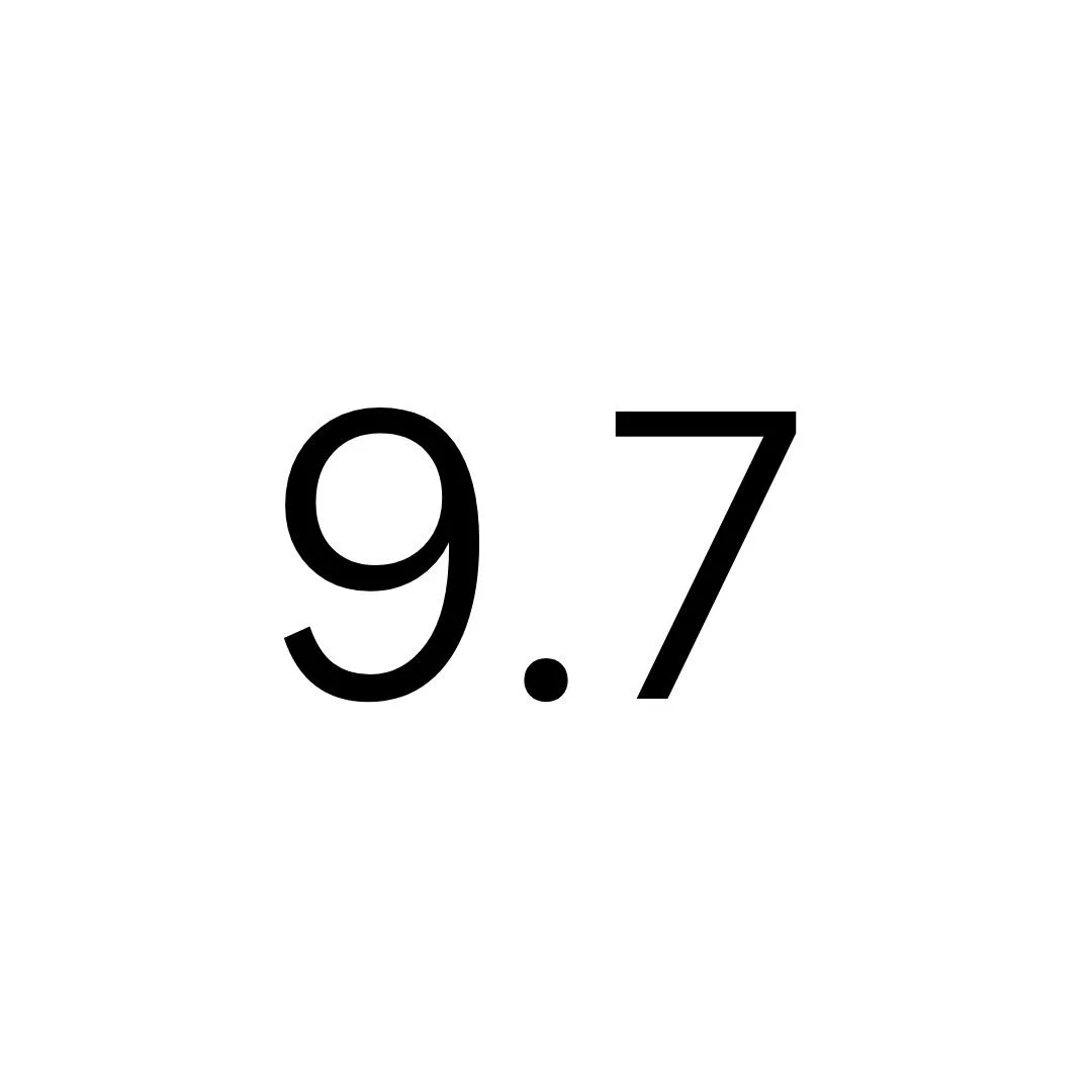 Image of a numerical rating, 9.7, in large black font on a white background.