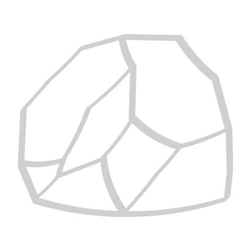Outline drawing of a rough gemstone or mineral specimen with multiple facets on a black background.