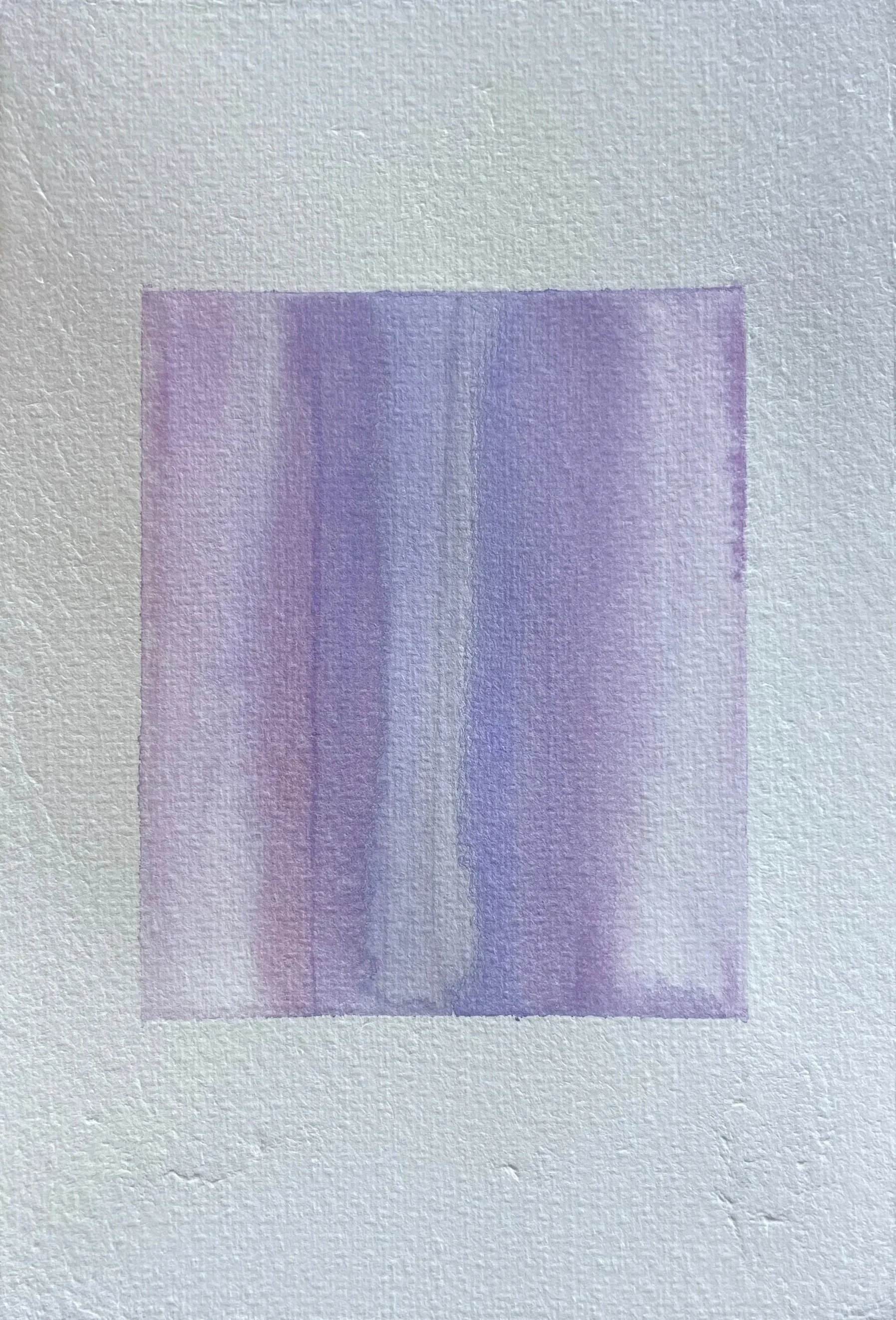 Watercolor painting with vertical streaks in shades of purple and lavender on textured white paper.