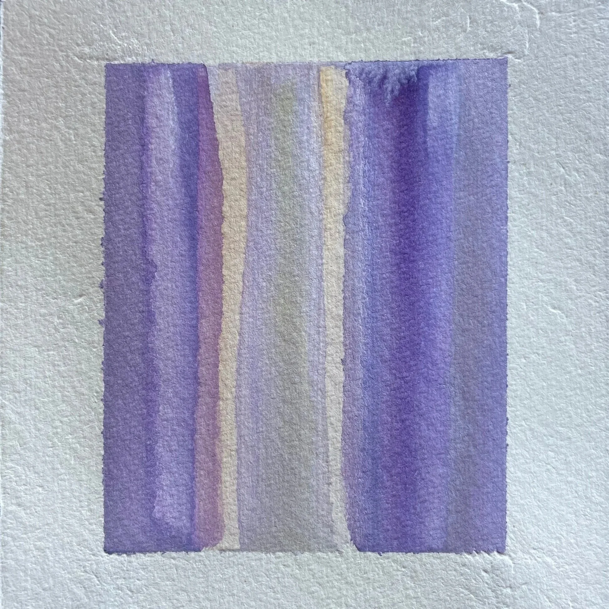 Watercolor painting with vertical purple and beige streaks.