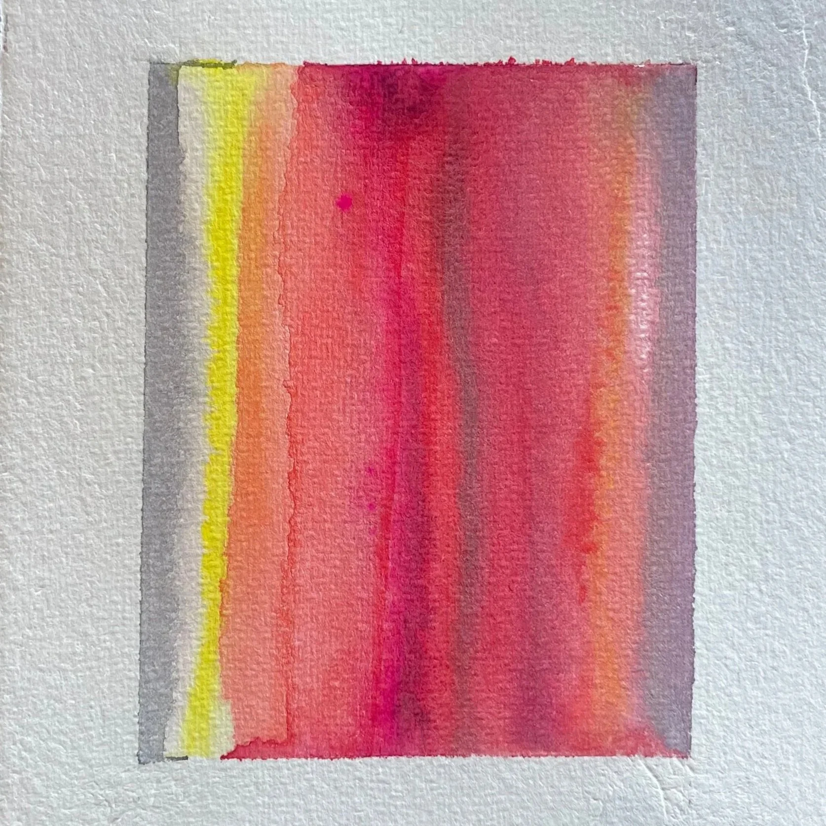 Abstract watercolor painting with vertical streaks in yellow, pink, orange, and purple hues.