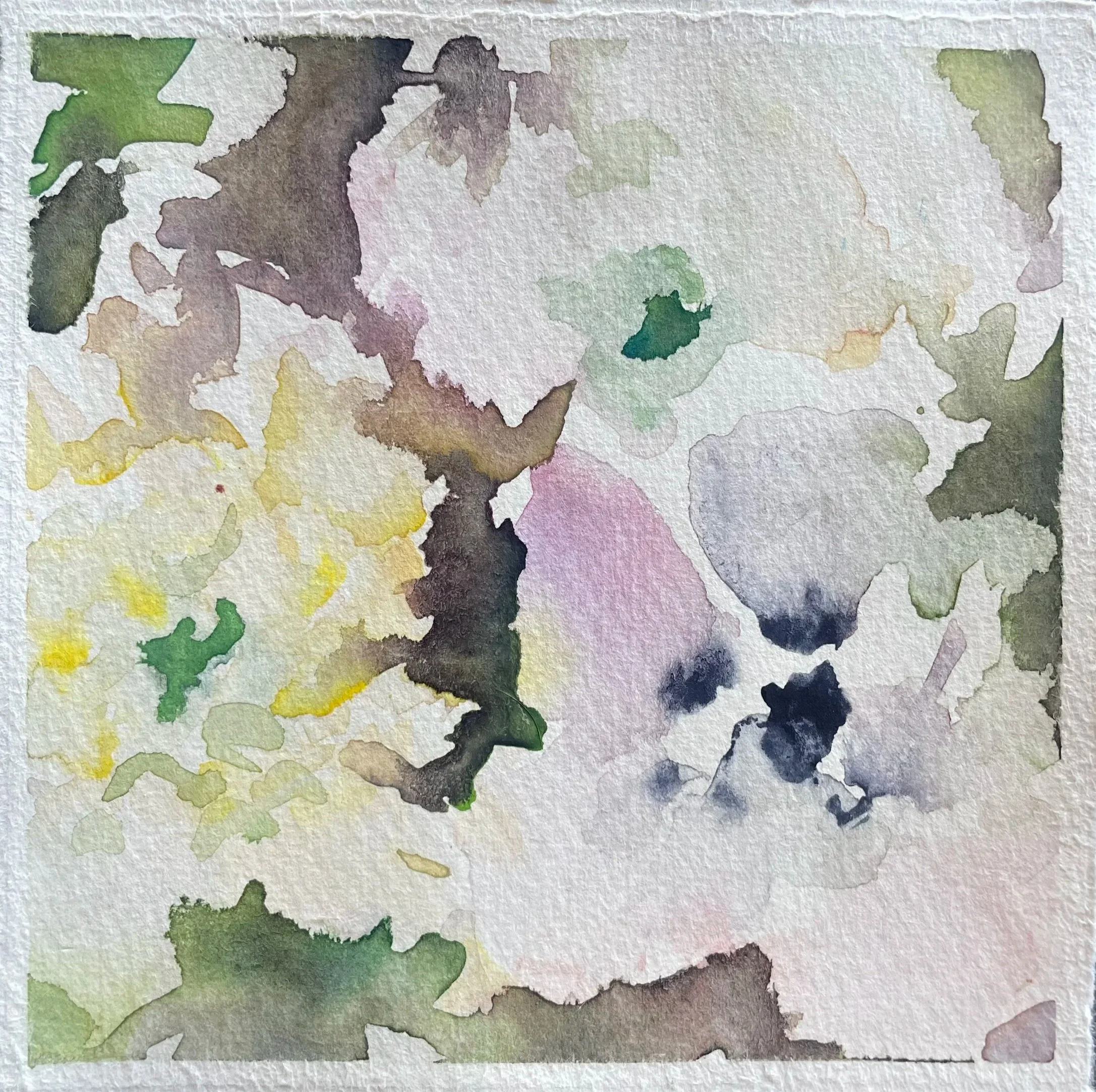 Abstract watercolor painting with soft pastel colors and undefined shapes.