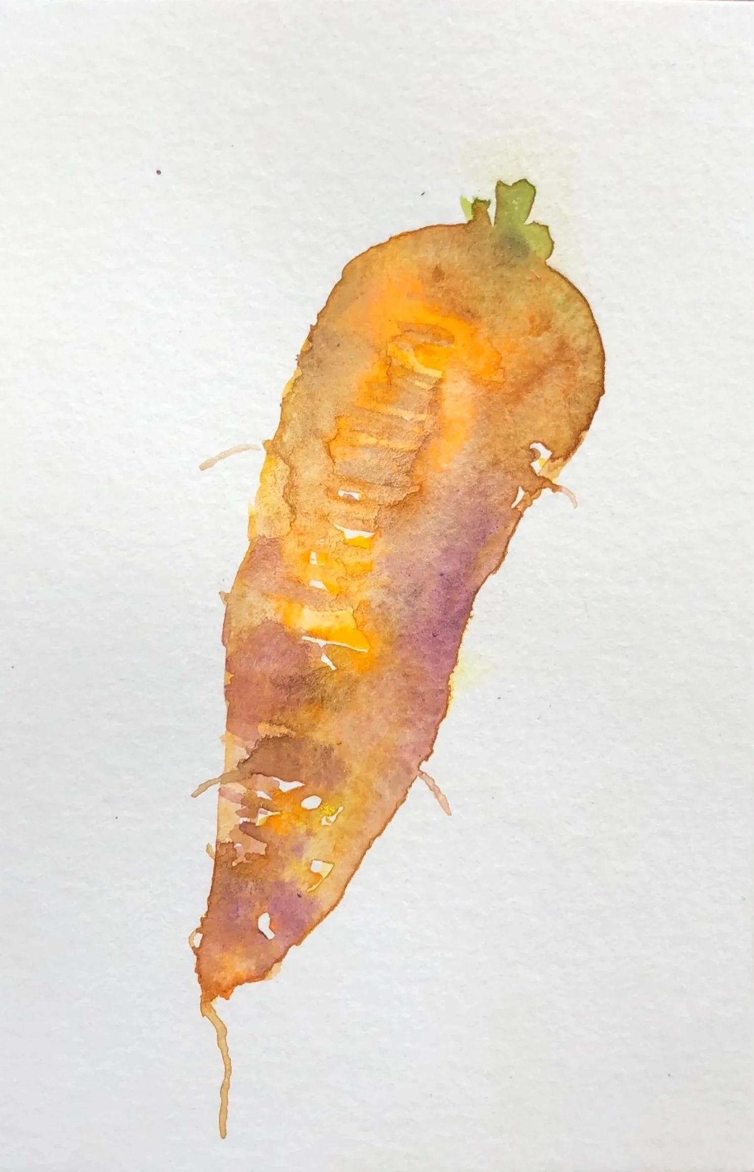 Watercolor painting of a sweet potato with a glowing interior.