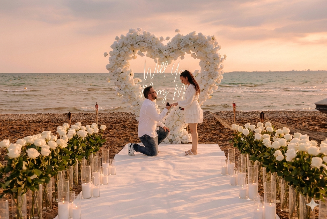 cyprus proposal with white heart arch