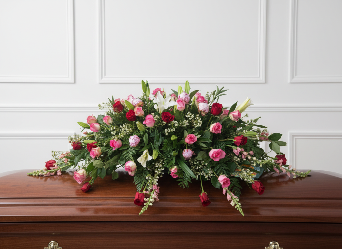 Casket Spray (Pink & Red Blooms)