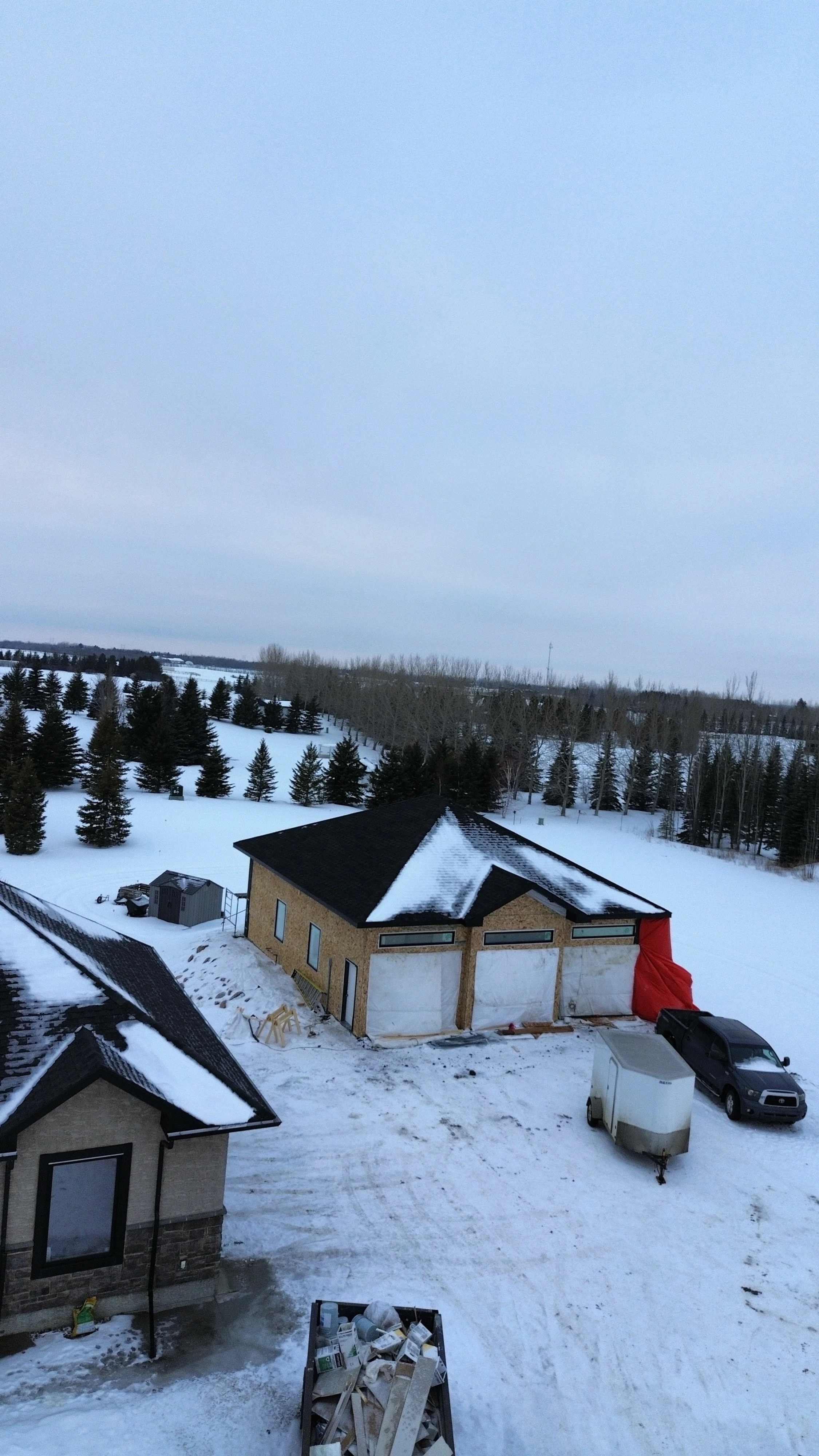 LSR Contracting garage construction in rural Saskatchewan in winter