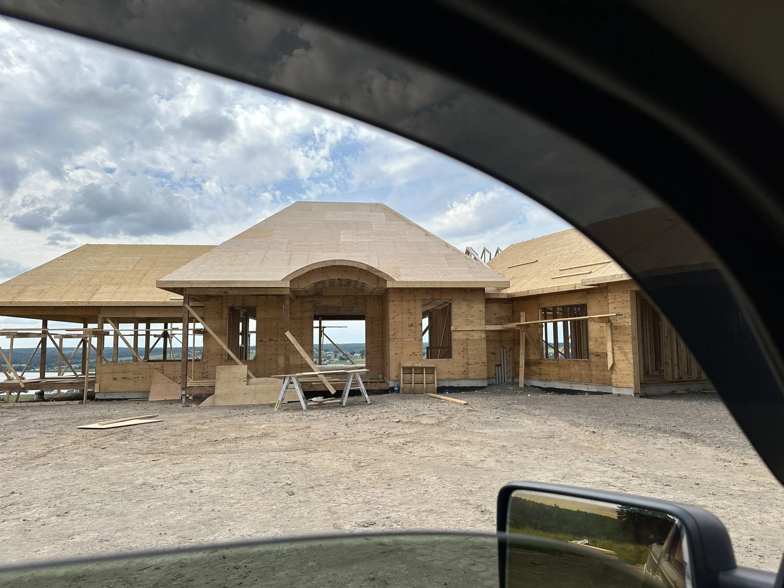Aerial drone view of a completed framing project by LSR Contracting