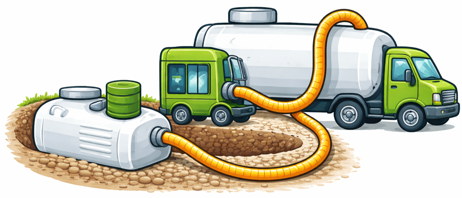 Septic tank pumping truck servicing a home in Chattanooga TN