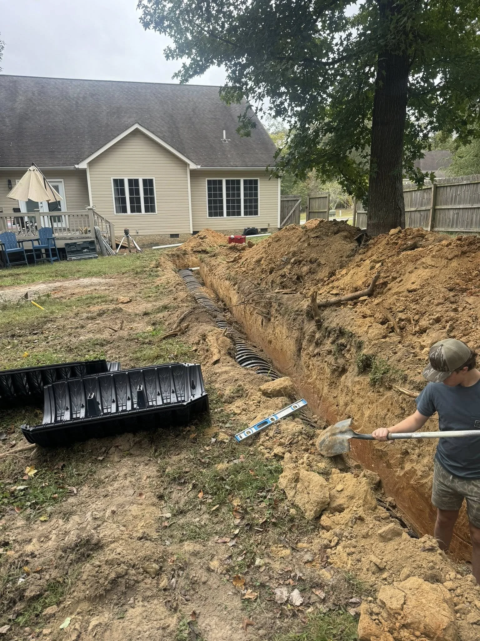 Septic drain field installation at a residential property in Chattanooga TN