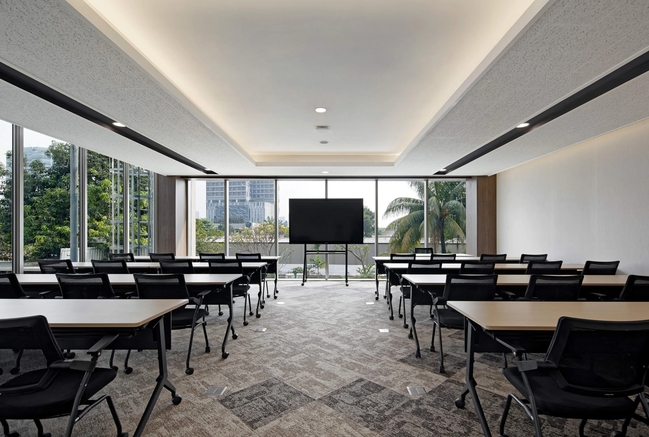 Contemporary meeting room interior with natural lighting