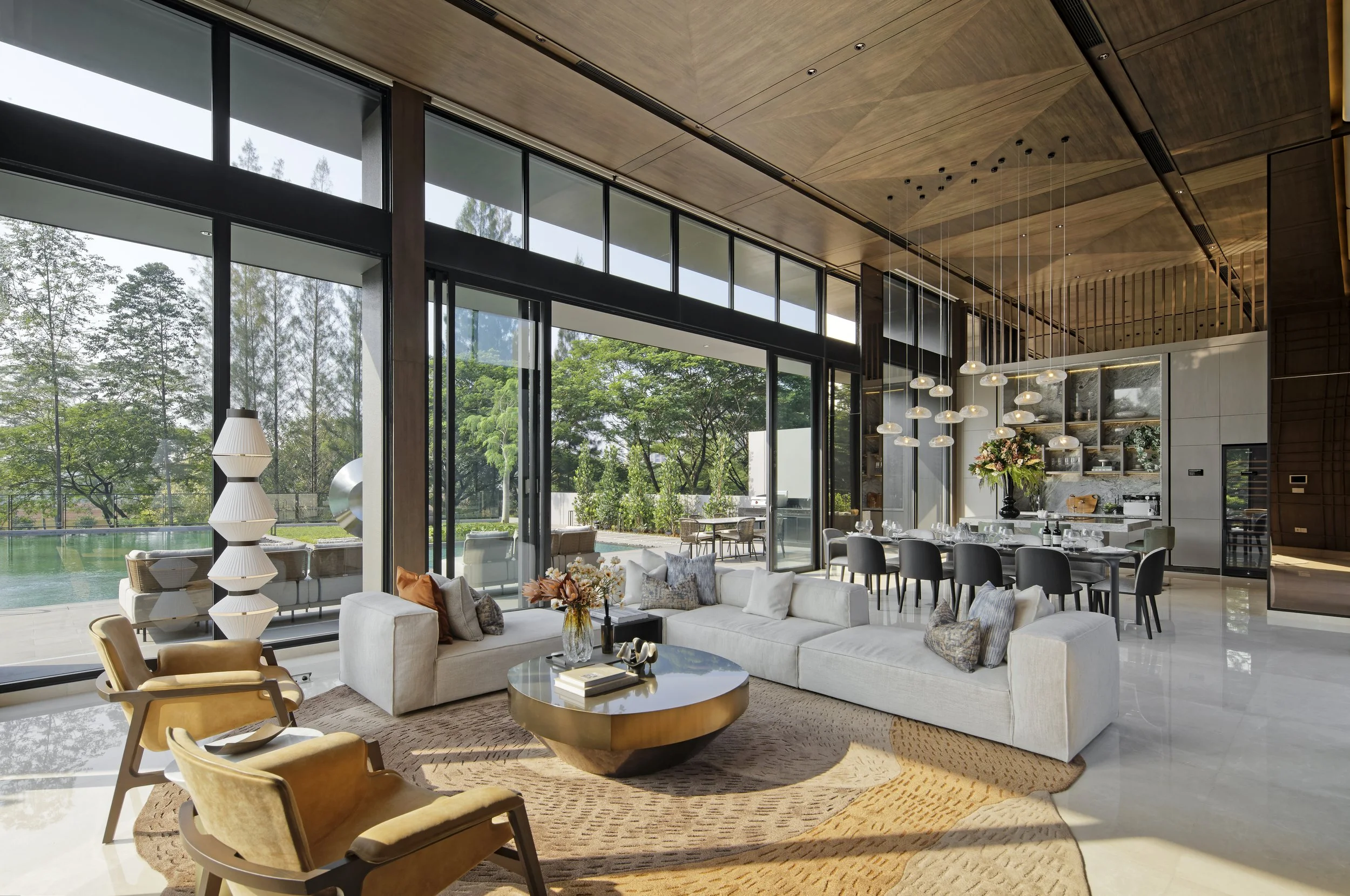 Botanic Villa living room interior overlooking the open outdoor space