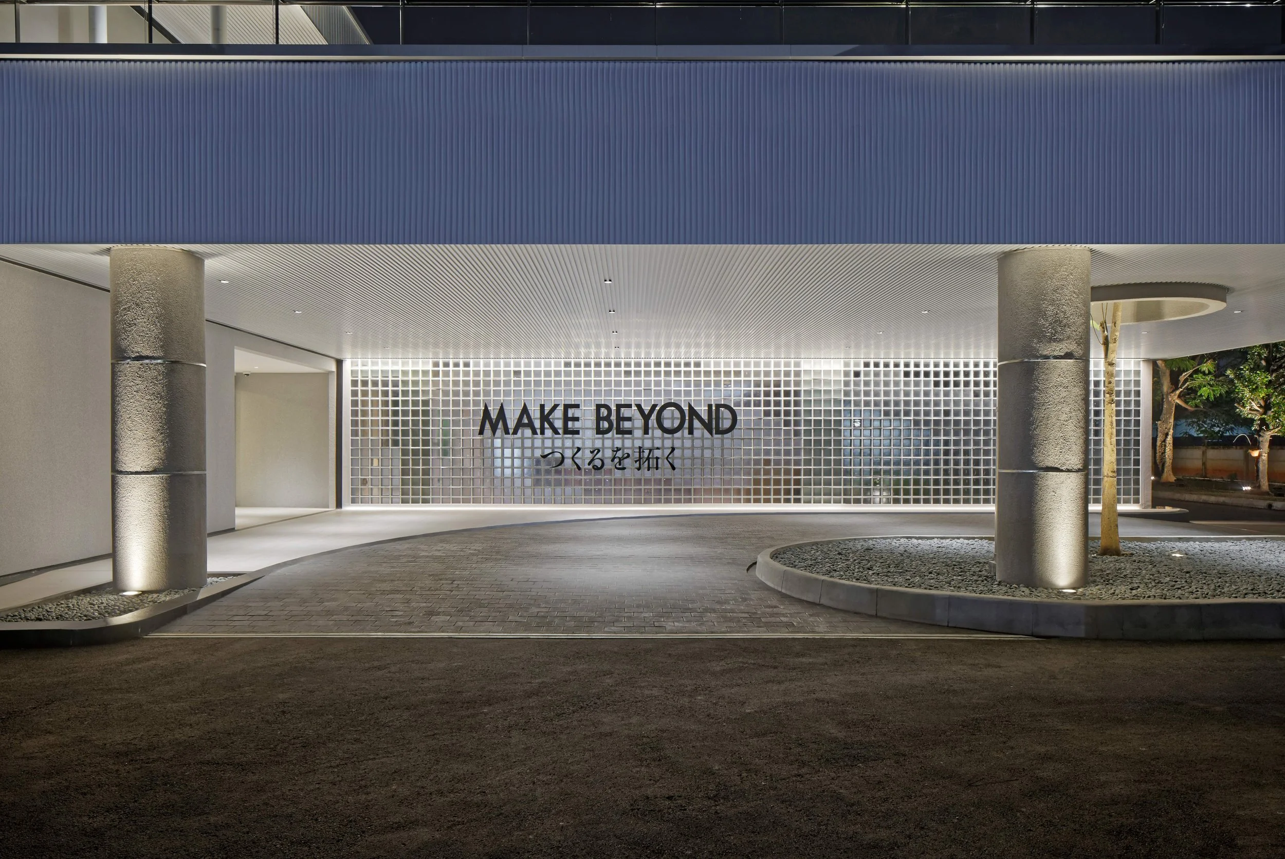 Contemporary lobby interior with architectural lighting