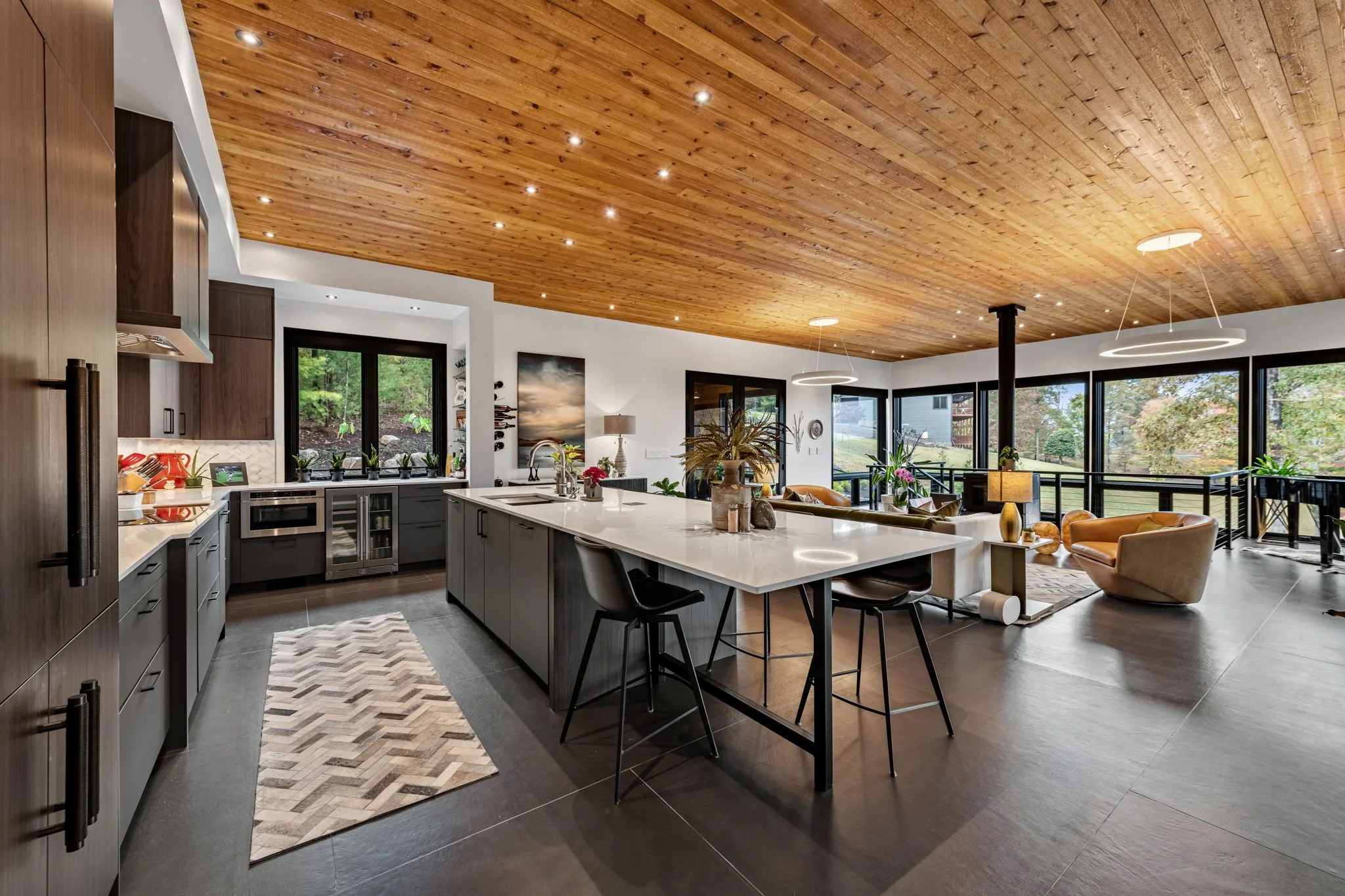 Modern kitchen with expansive windows