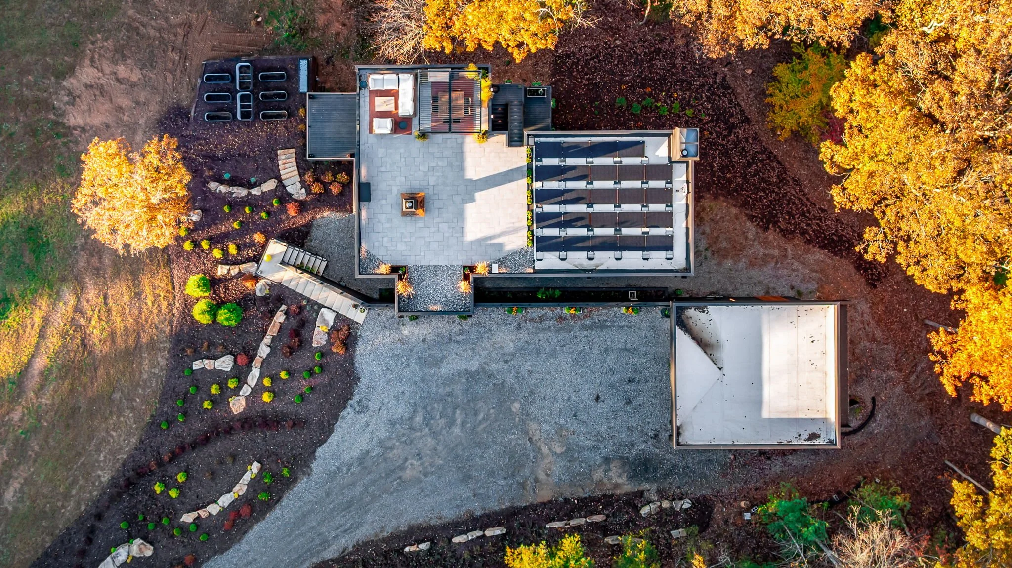 Ariel view of custom modern home in North Georgia