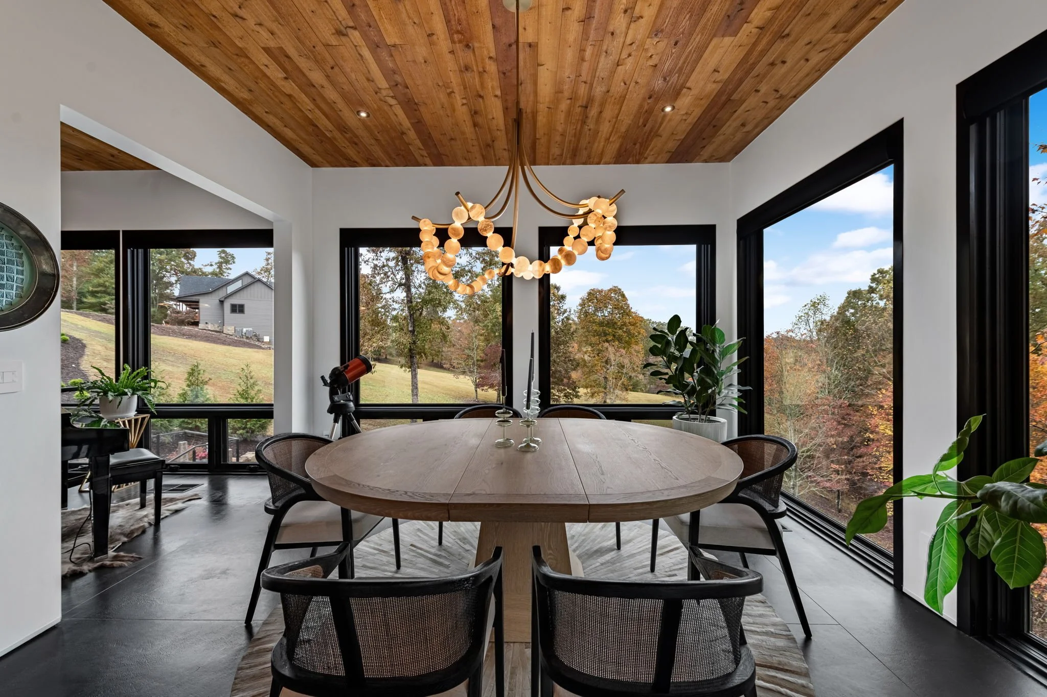 Modern dining room with scenic view 