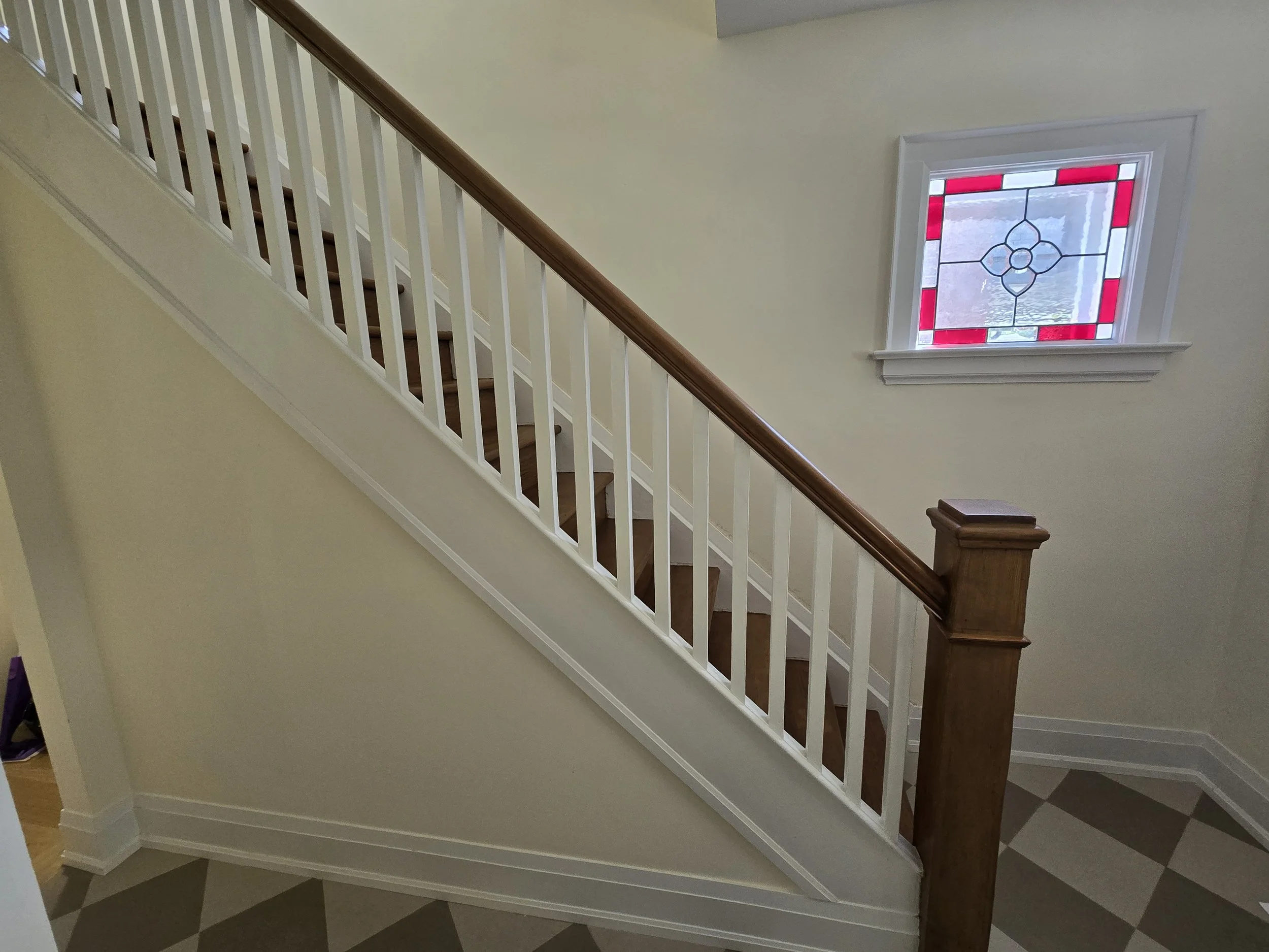 Freshly Stained Oak Stairs #TorontoPainters #HumberBayPainting #TorontoHomes #InteriorPainting #ExteriorPainting #EtobicokeBusiness #TorontoSmallBusiness #HomeRefresh #PaintPros #WestEndToronto #CraftsmanshipMatters #HousePainter #InteriorPainter #Ex