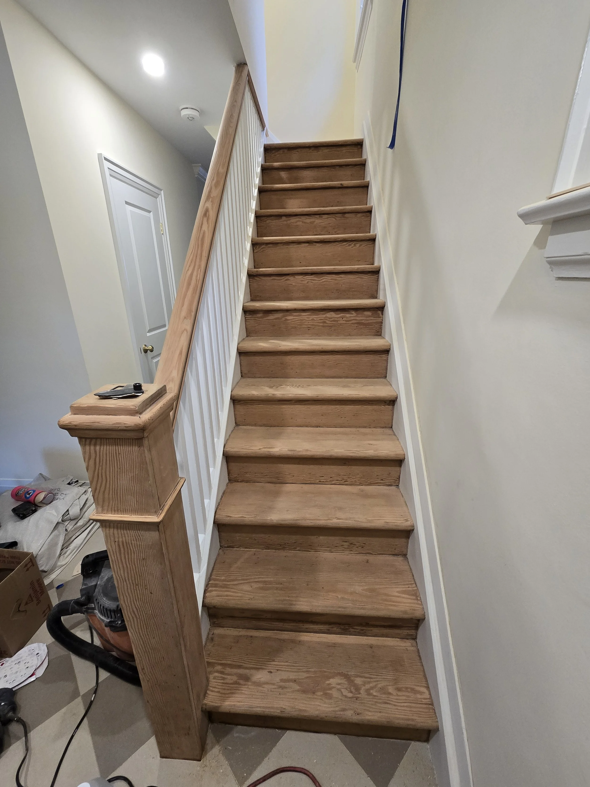 Century stairs before: Stairs stripped and sanded.