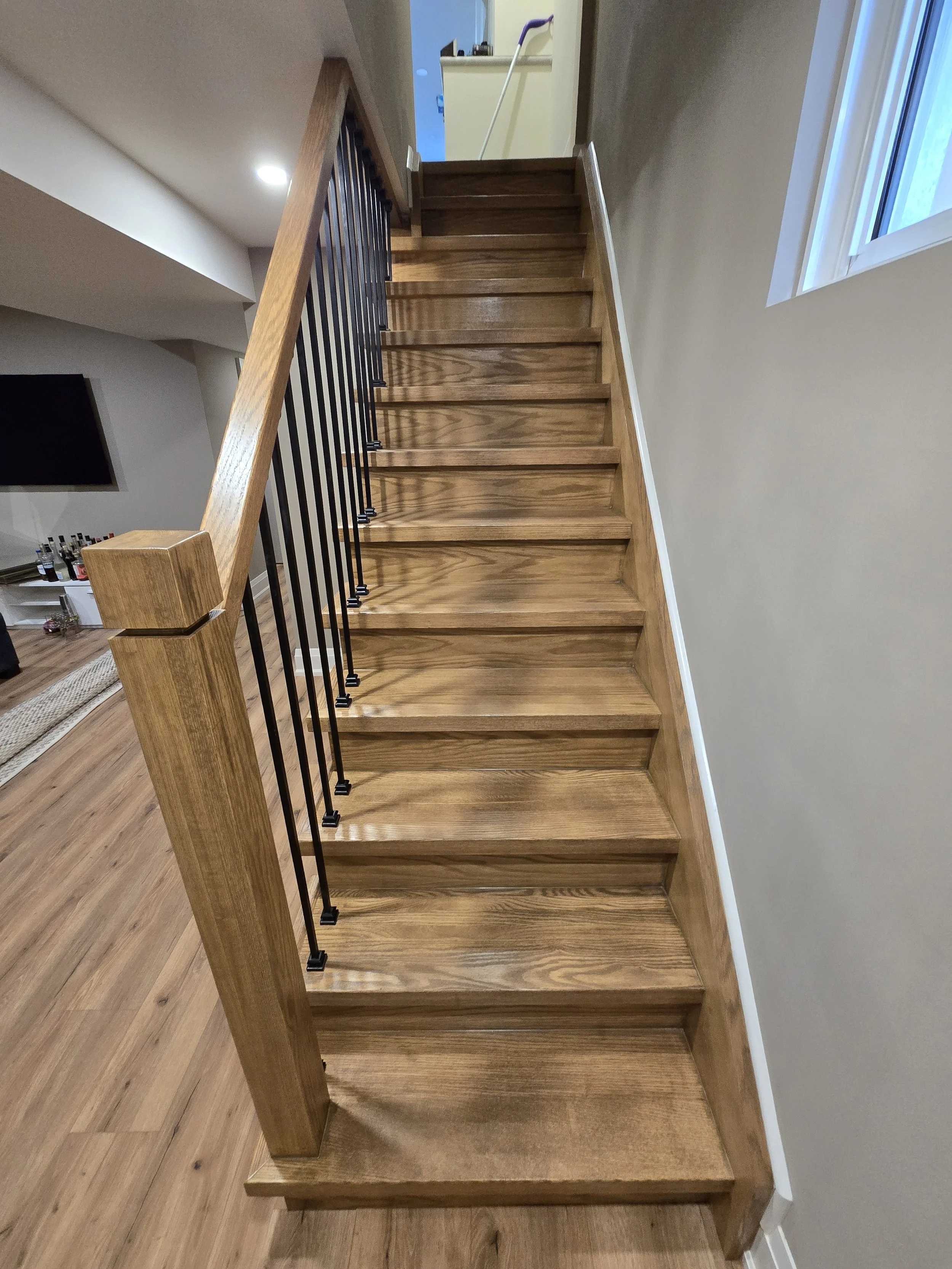 Freshly Stained Oak Stairs #TorontoPainters #HumberBayPainting #TorontoHomes #InteriorPainting #ExteriorPainting #EtobicokeBusiness #TorontoSmallBusiness #HomeRefresh #PaintPros #WestEndToronto #CraftsmanshipMatters #HousePainter #InteriorPainter #Ex