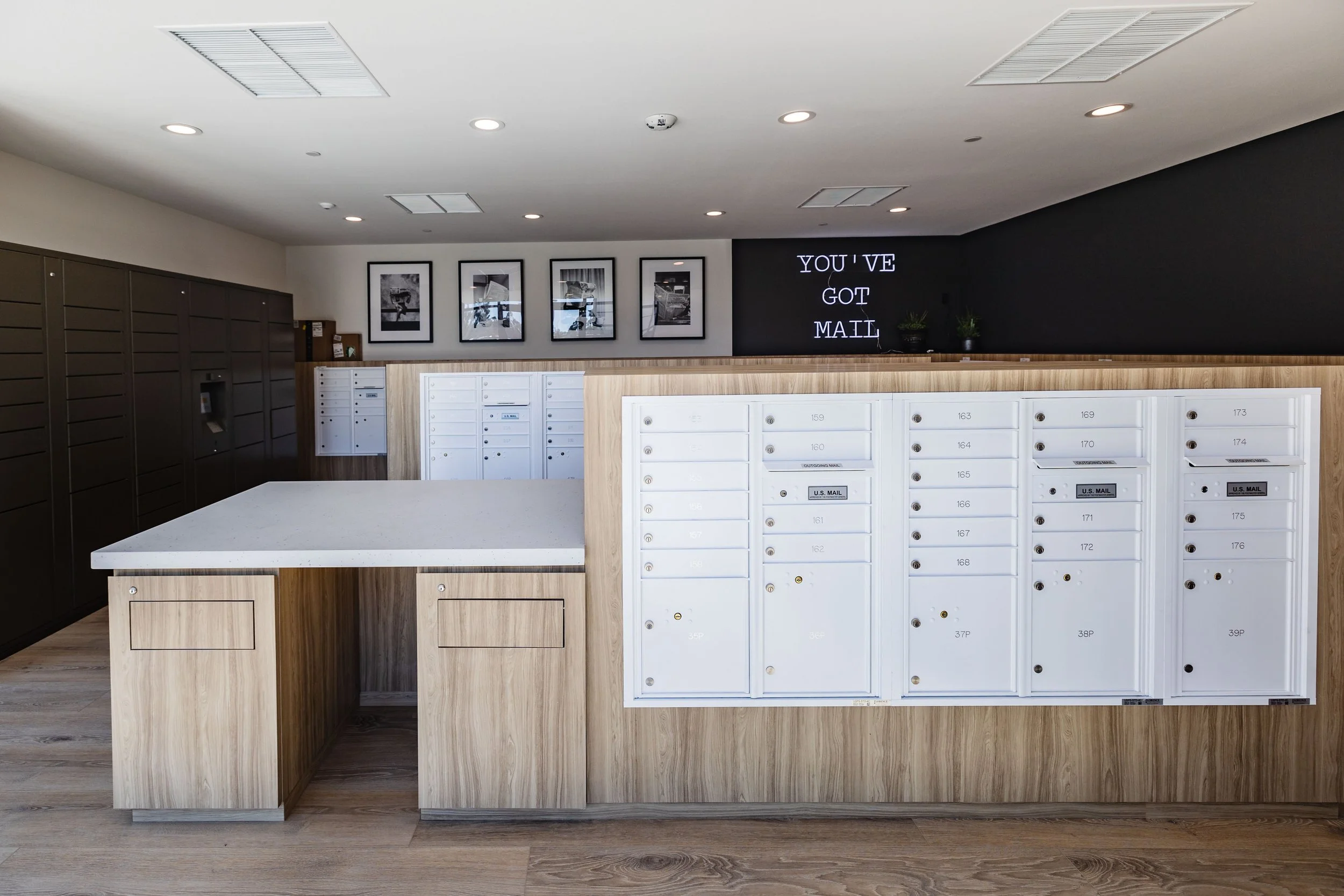 PAC STUDIO_ Multifamily Interior Design_Mailroom_Clubhouse Interiors_Award winning Community_The Hub