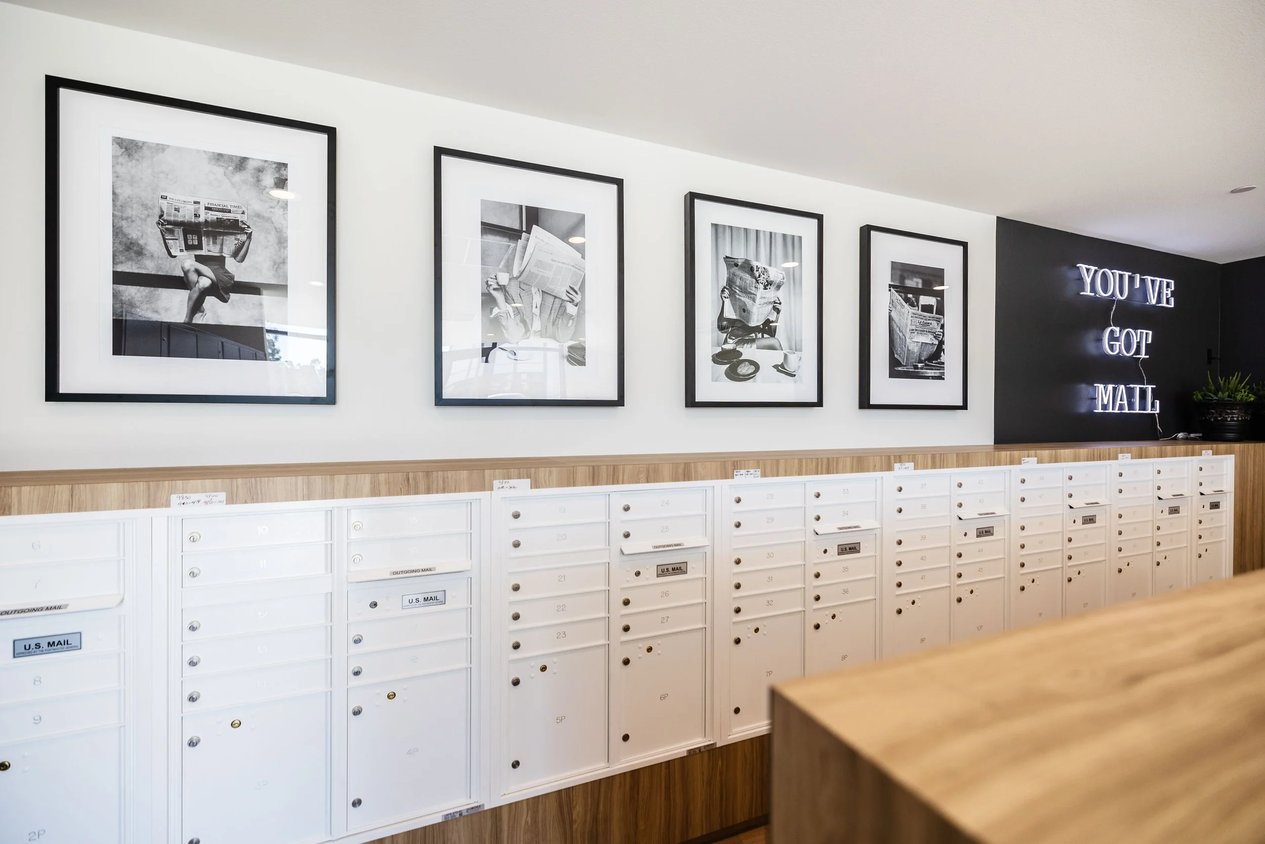 PAC STUDIO_ Multifamily Interior Design_Mailroom_Clubhouse Interiors_Award winning Community_The Hub