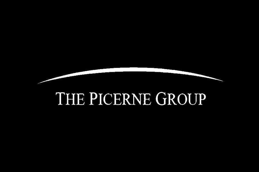 Logo for The Picerne Group with a curved line above the company name on a black background.