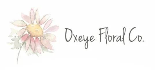 A watercolor illustration of a flower next to the text 'Oxeye Floral Co.'