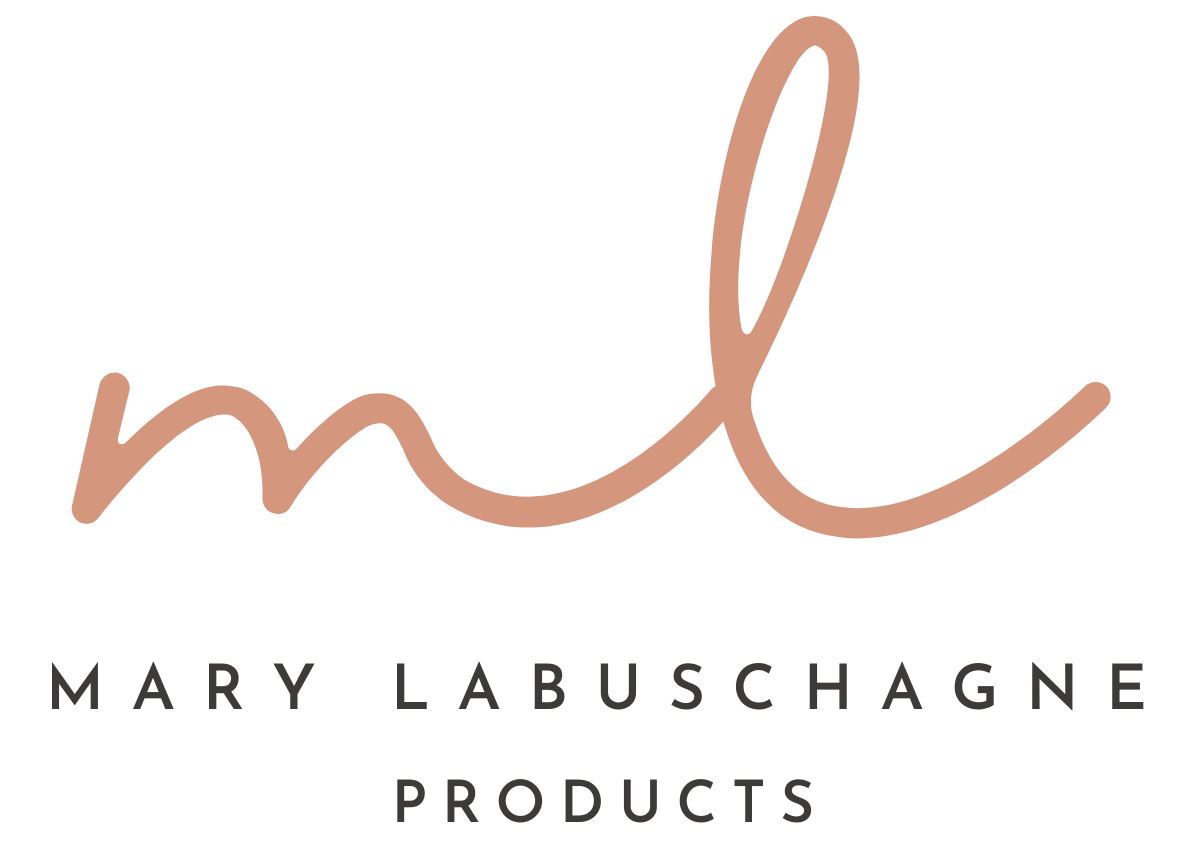 Logo for Mary Labuschagne Products with stylized initials 'ml' in tan and the full name written below in black.