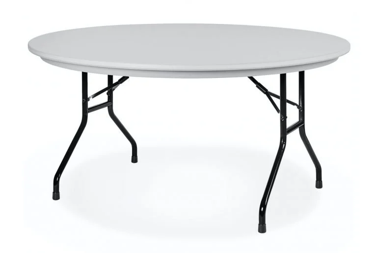 Foldable white table with black metal legs