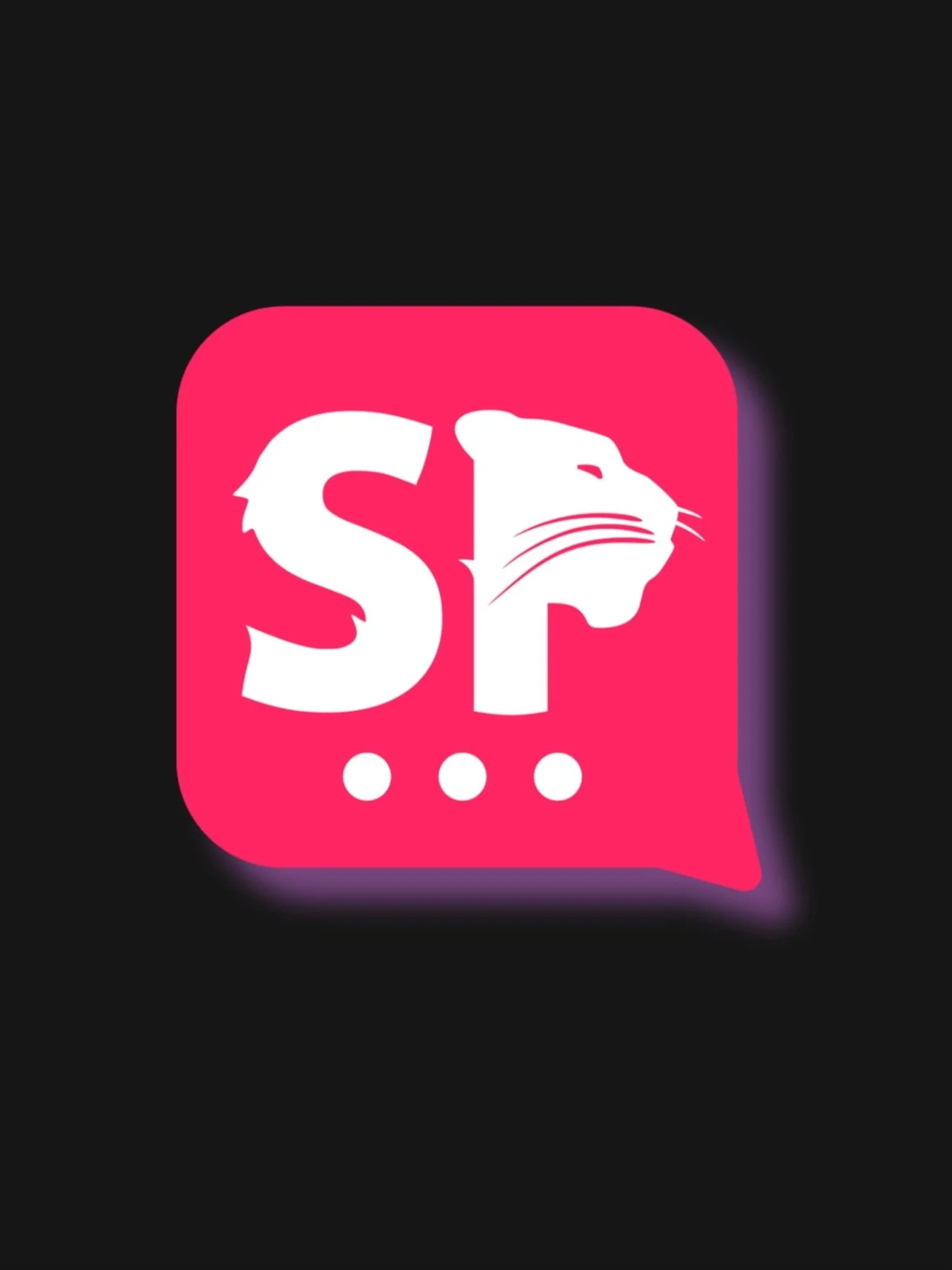 Pink chat application icon with white stylized 'SP' and a panther's head silhouette