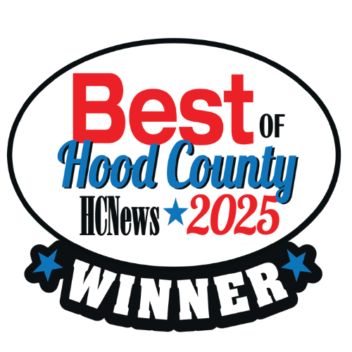 'Best of Hood County 2025 Winner' and a smaller 'HCBNews' logo. Ultimate Custom Pools. 2025 winner. Outdoor living. Ultimate back yard design