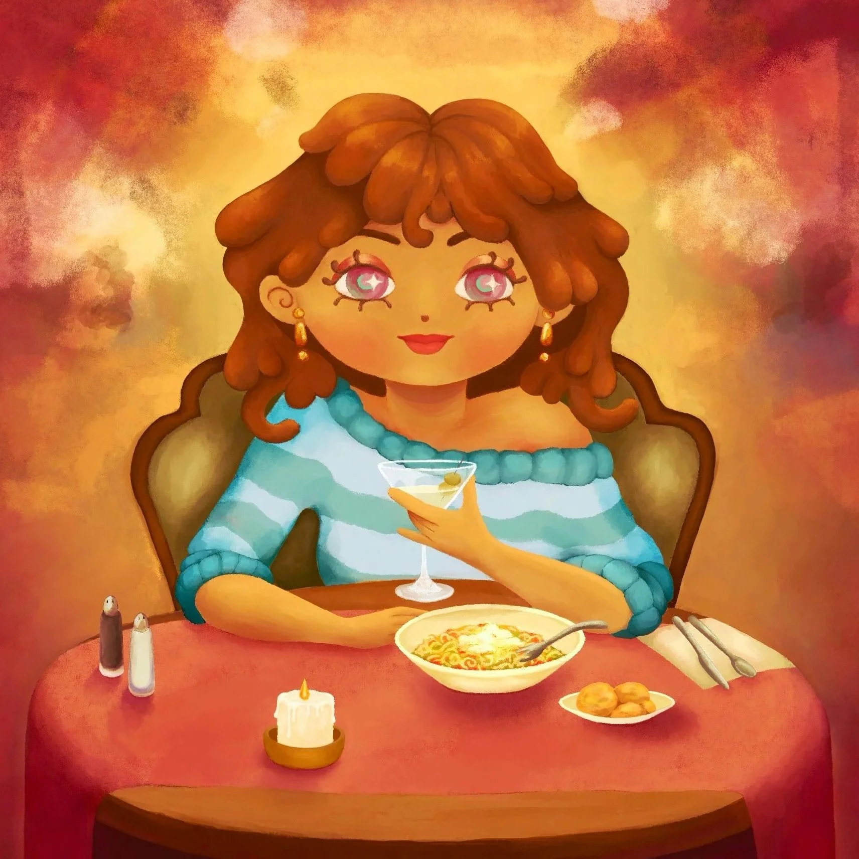 Dining Alone Editorial Illustration